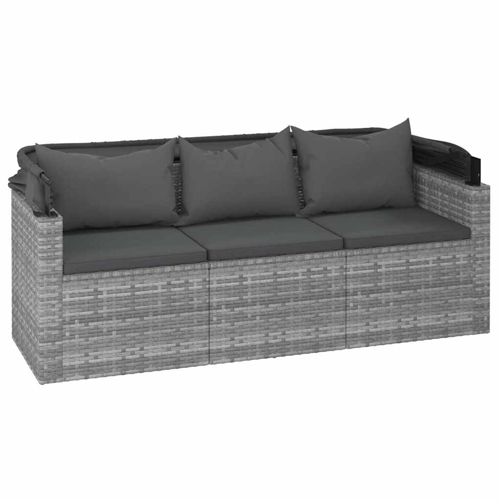 vidaXL 3-os. sofa ogrodowa z daszkiem i podnóżkiem, szara, polirattan