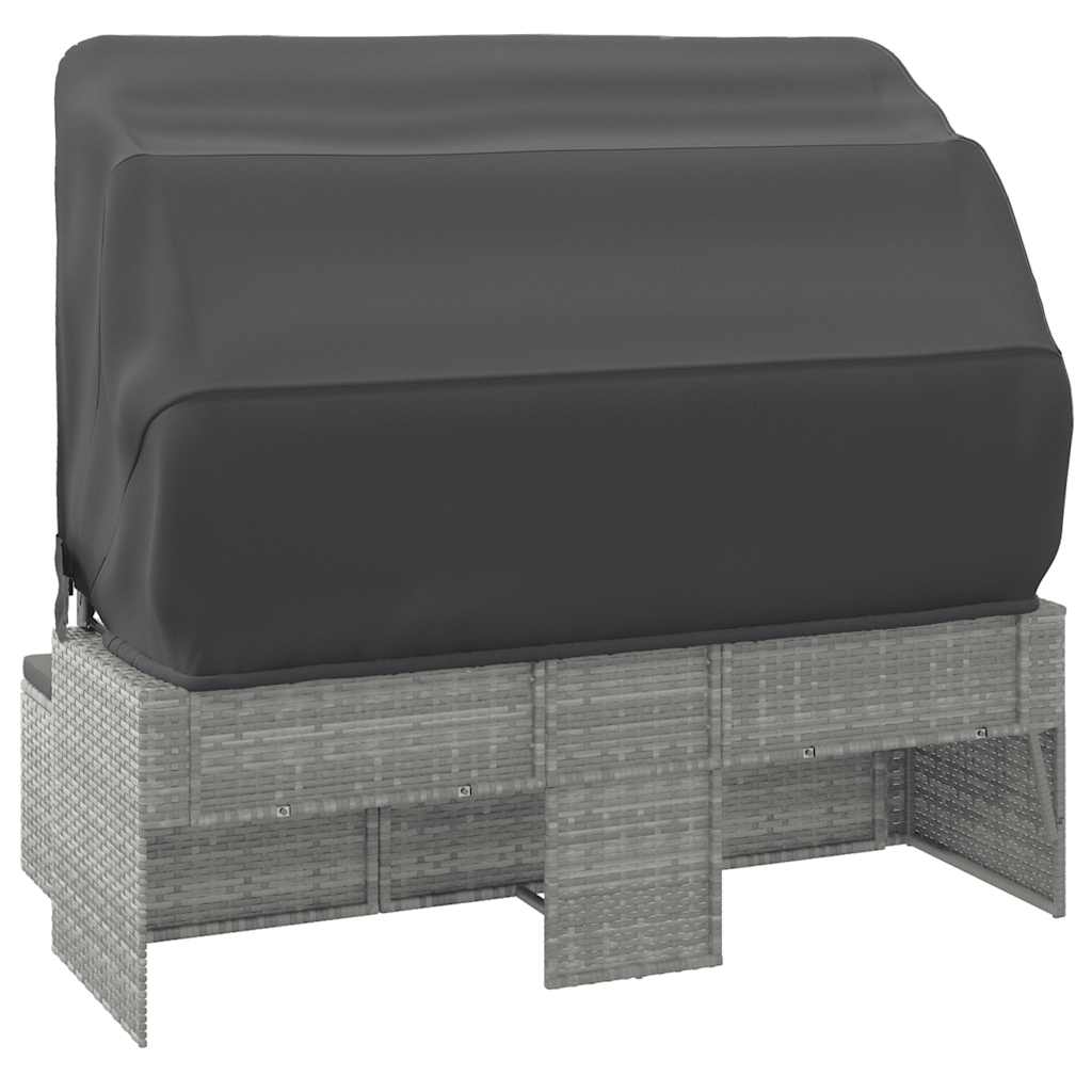 vidaXL 3-os. sofa ogrodowa z daszkiem i podnóżkiem, szara, polirattan