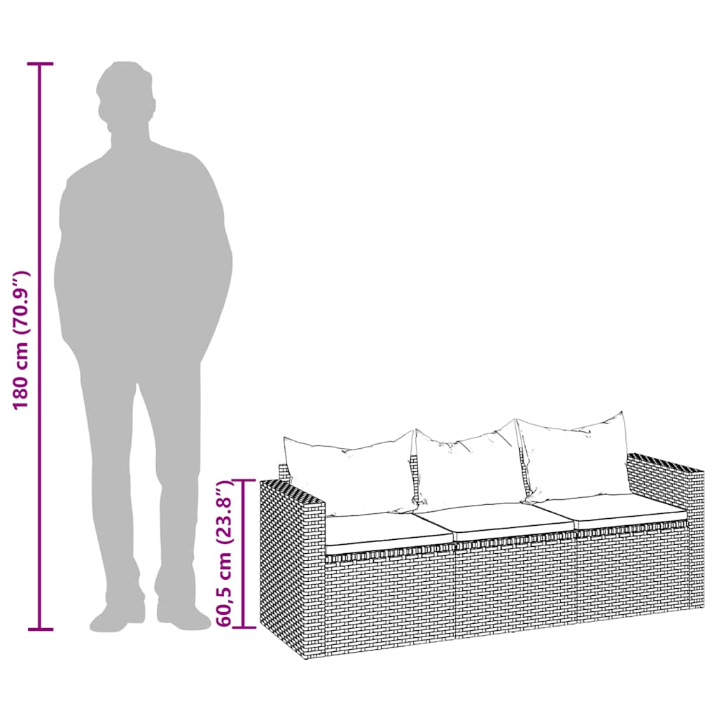 vidaXL 3-os. sofa ogrodowa z daszkiem i podnóżkiem, szara, polirattan