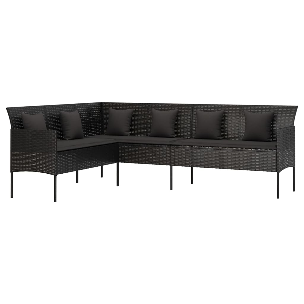 vidaXL Ogrodowa sofa narożna z poduszkami, czarny polirattan