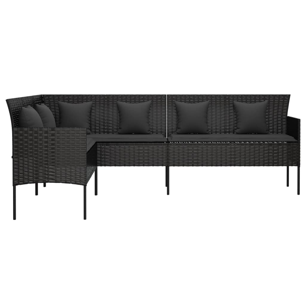 vidaXL Ogrodowa sofa narożna z poduszkami, czarny polirattan