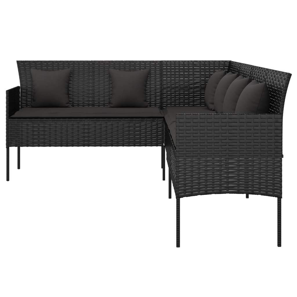 vidaXL Ogrodowa sofa narożna z poduszkami, czarny polirattan