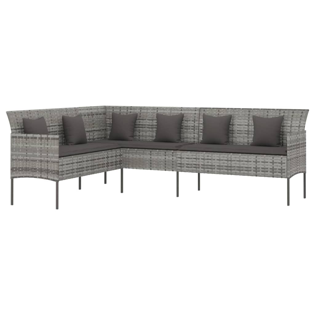 vidaXL Ogrodowa sofa narożna z poduszkami, szary polirattan
