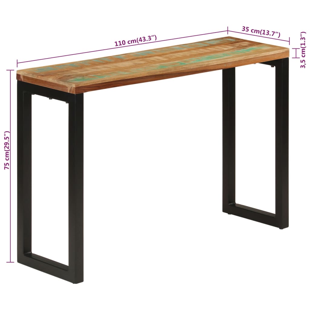 vidaXL Stolik konsolowy, 110x35x75 cm, lite drewno z odzysku