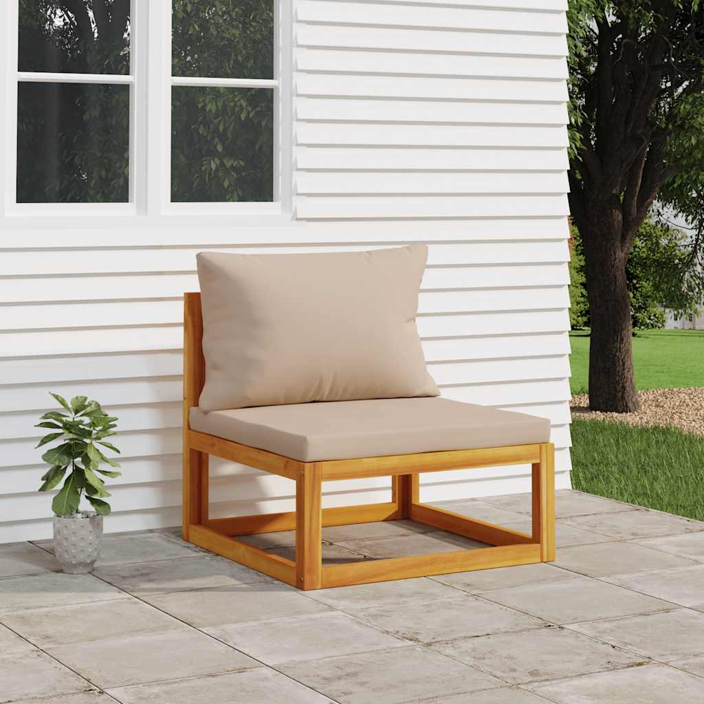 vidaXL Środkowa sofa ogrodowa z poduszkami w kolorze taupe, akacja