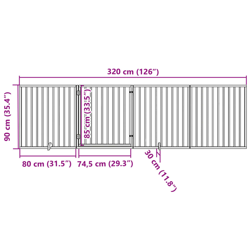 vidaXL Składana bramka dla psa, z drzwiami, 4 panele, 320 cm