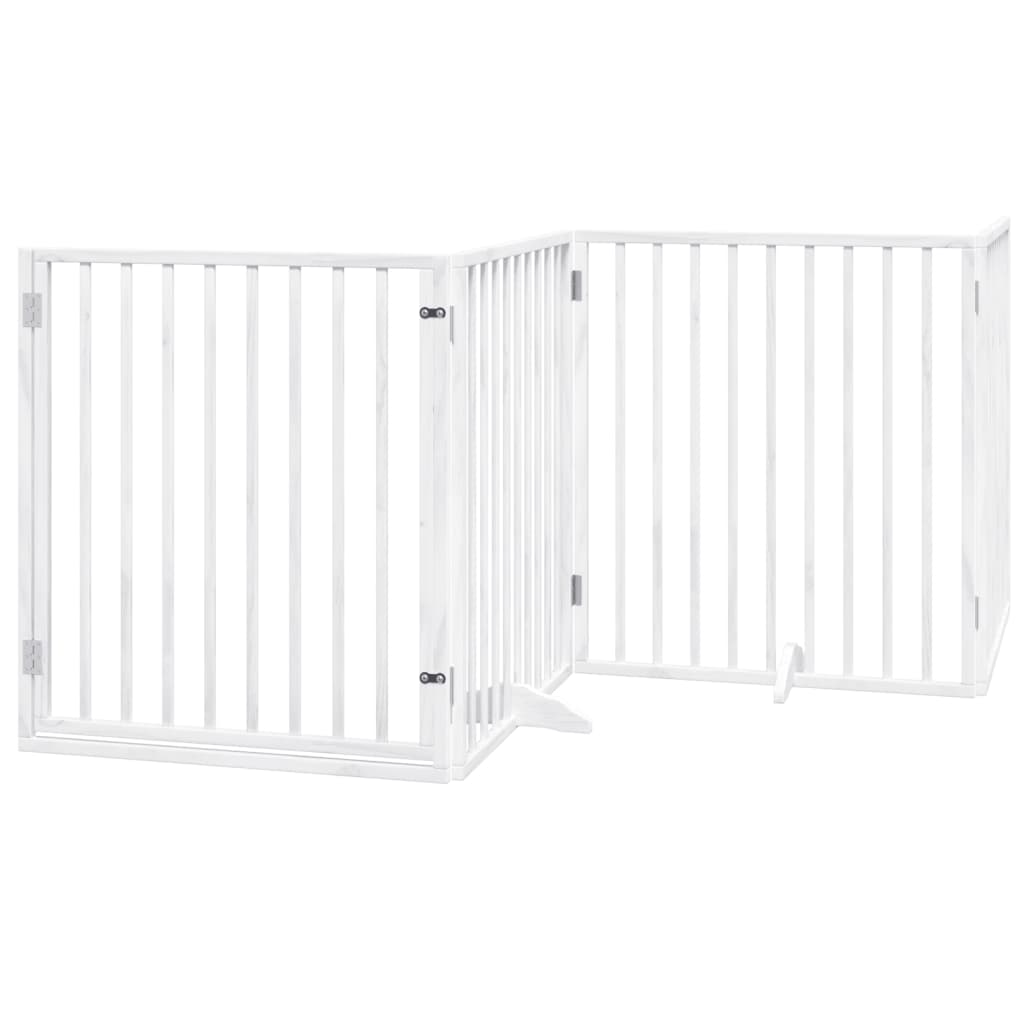 vidaXL Bramka dla psa z drzwiami składana 4 panele biała 320 cm drewno topolowe