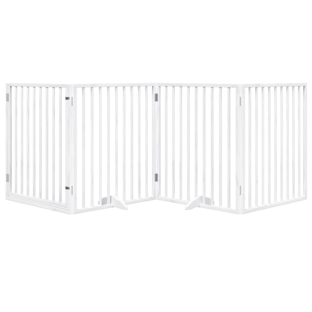 vidaXL Bramka dla psa z drzwiami składana 4 panele biała 320 cm drewno topolowe