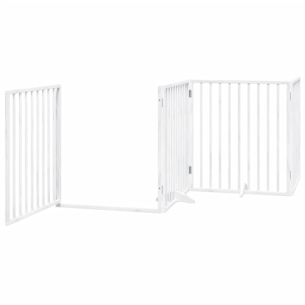 vidaXL Bramka dla psa z drzwiami składana 4 panele biała 320 cm drewno topolowe