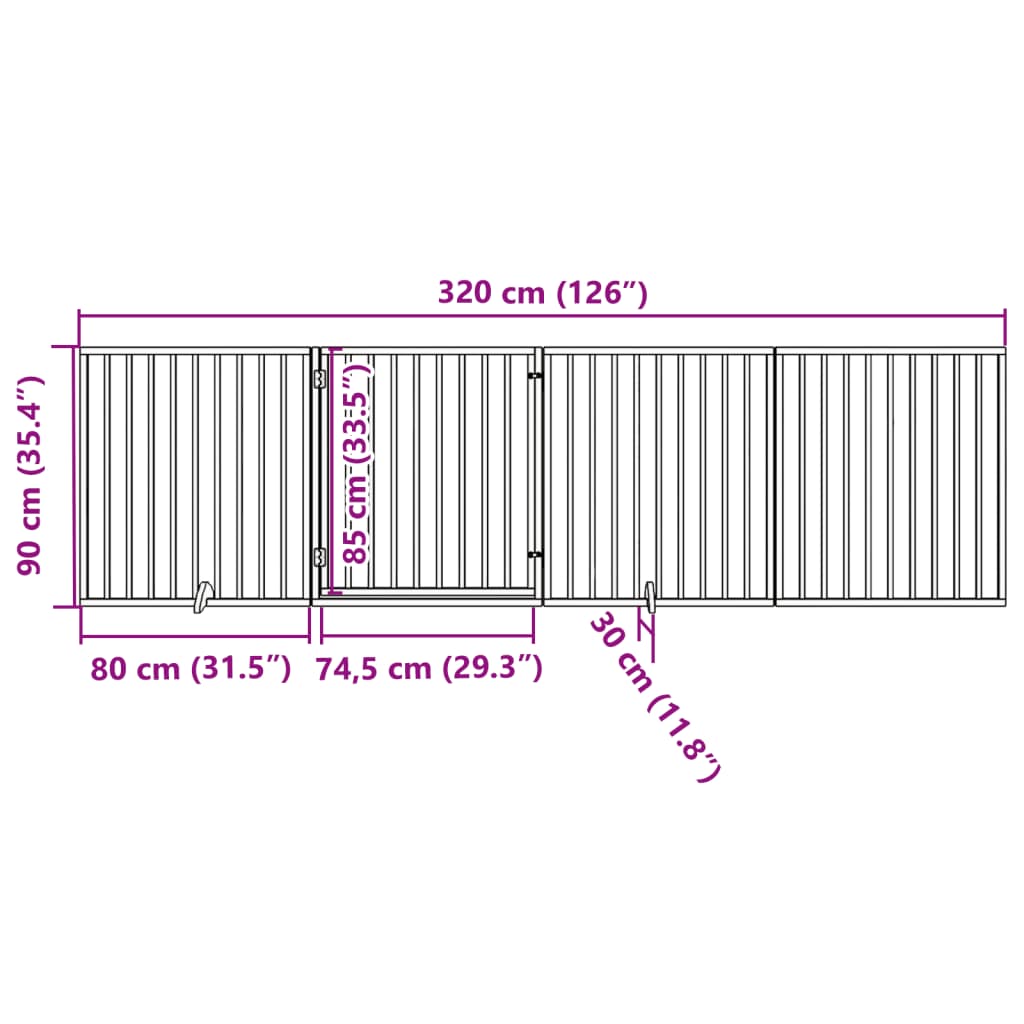 vidaXL Bramka dla psa z drzwiami składana 4 panele biała 320 cm drewno topolowe