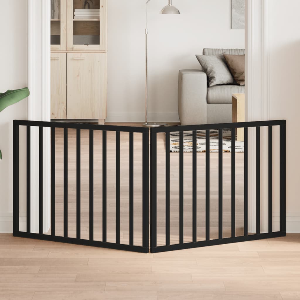 vidaXL Bramka dla psa składana 2 panele, czarna, 160 cm, drewno topolowe