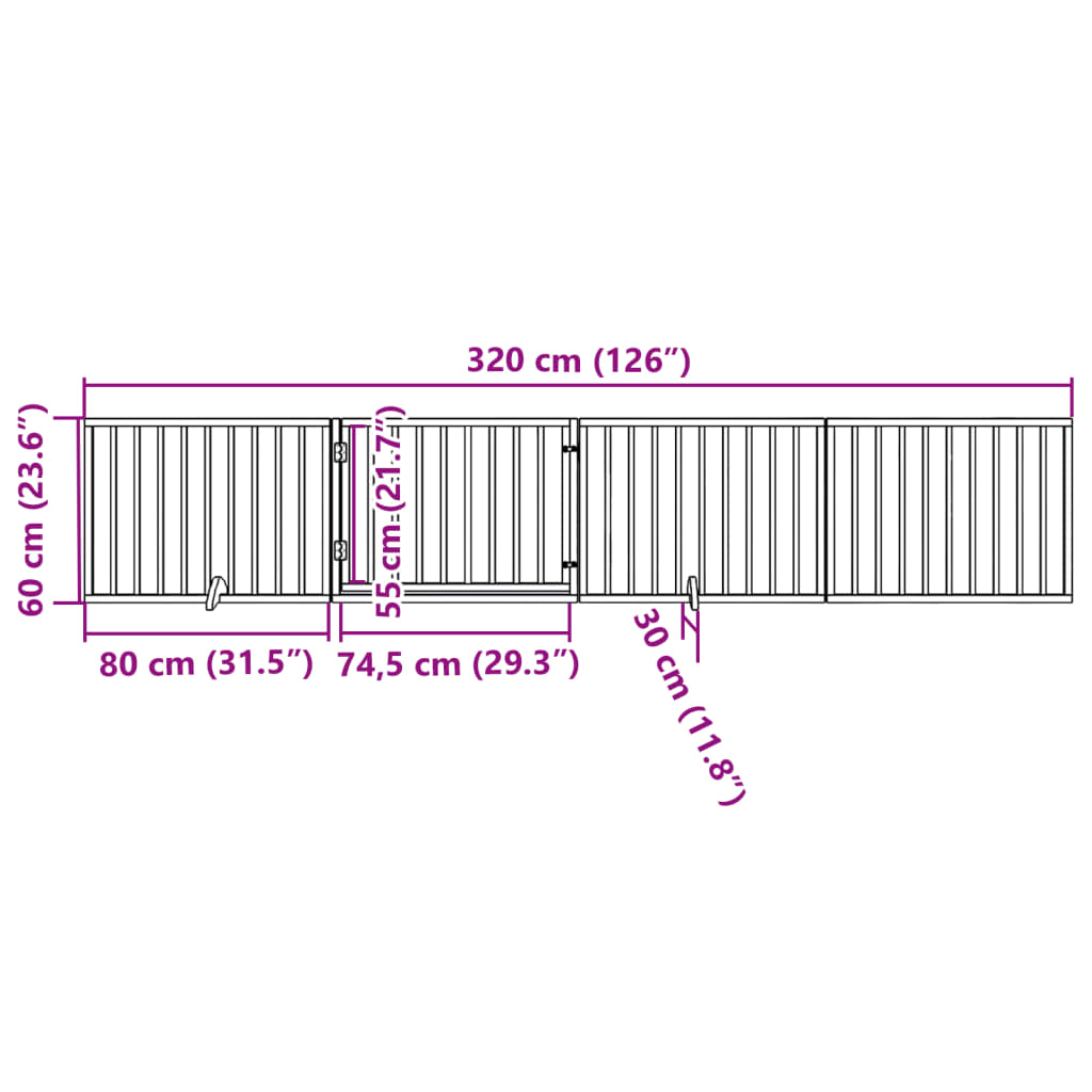 vidaXL Składana bramka dla psa, z drzwiami, 4 panele, czarna, 320 cm