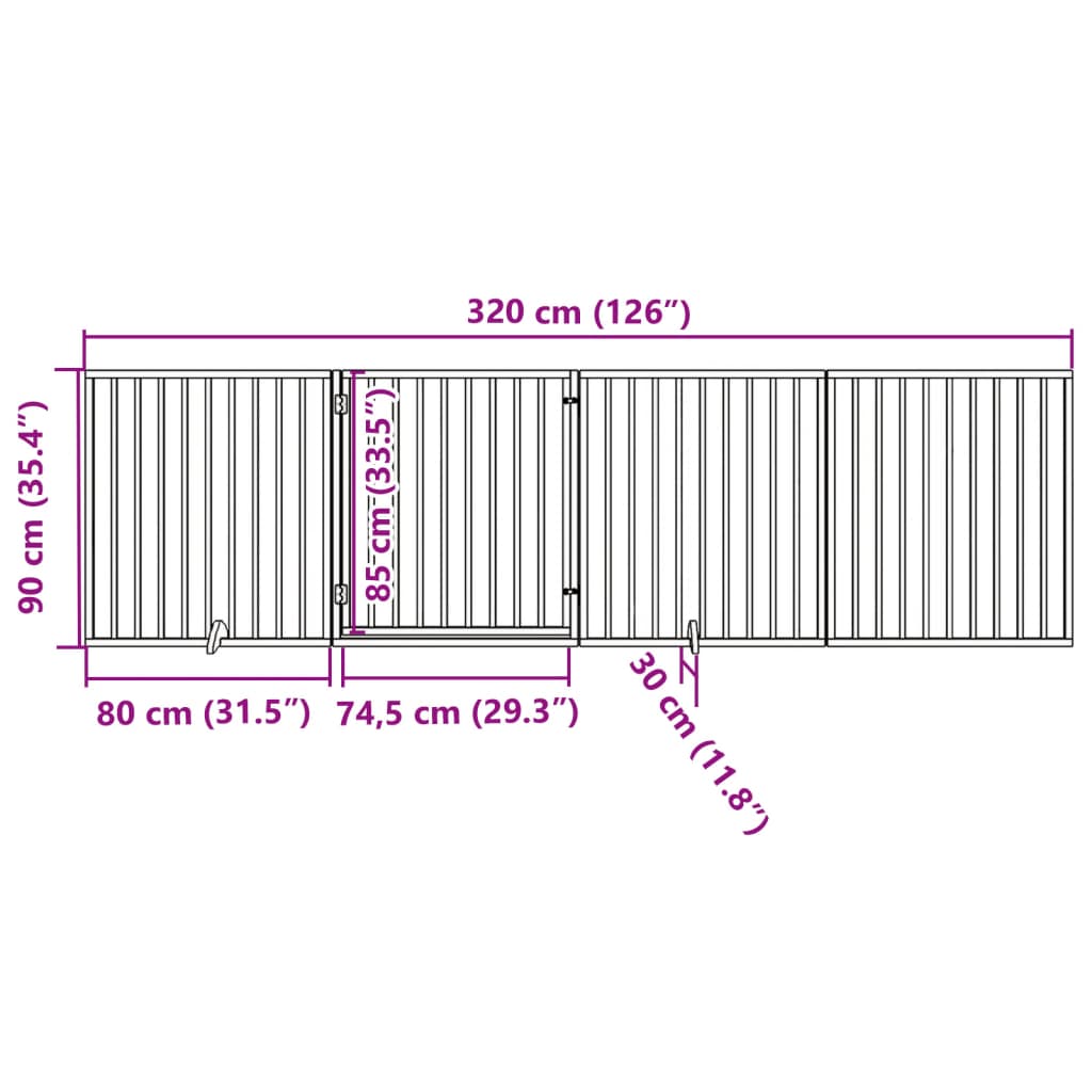 vidaXL Składana bramka dla psa, z drzwiami, 4 panele, czarna, 320 cm