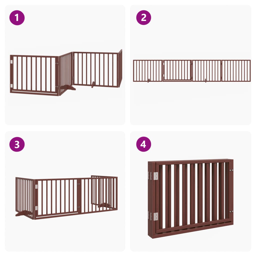 vidaXL Bramka dla psa z drzwiami składana 4 panele brązowa 320 cm drewno topolowe