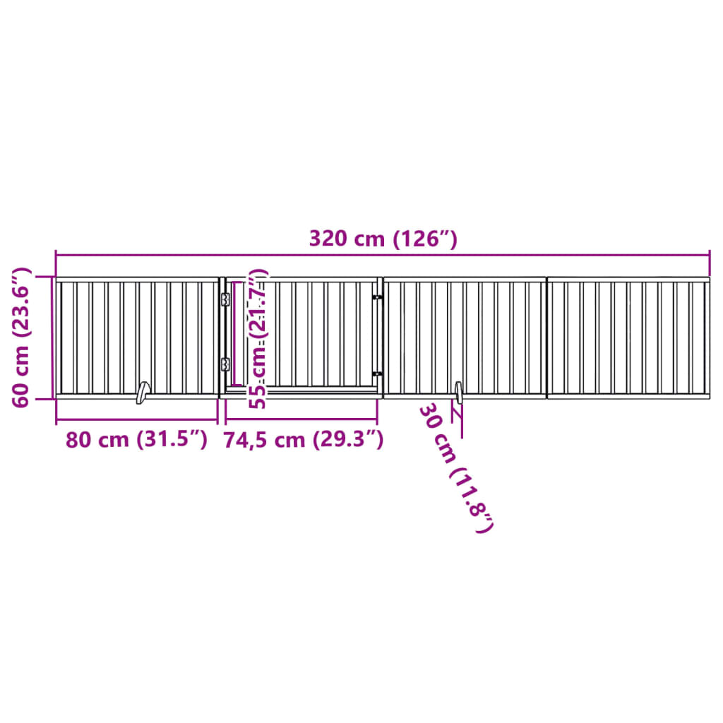 vidaXL Bramka dla psa z drzwiami składana 4 panele brązowa 320 cm drewno topolowe