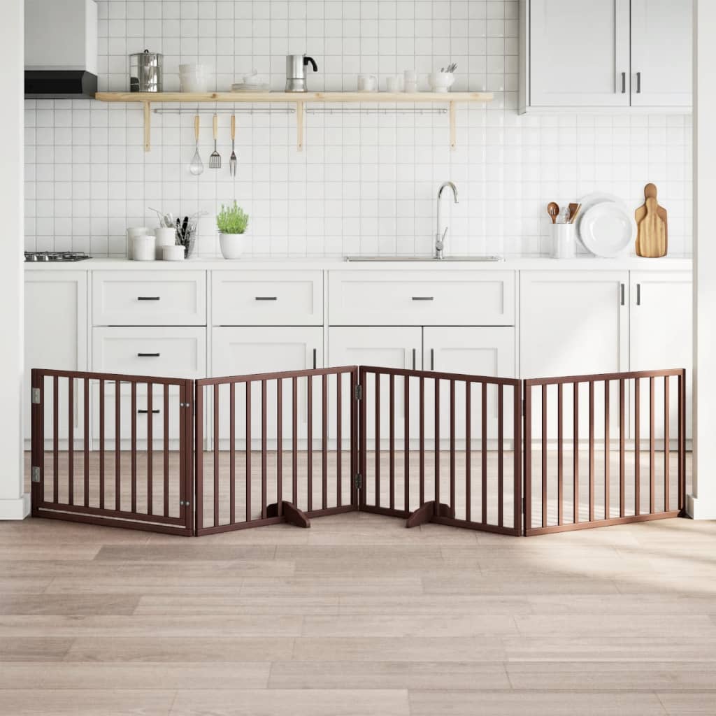 vidaXL Bramka dla psa z drzwiami składana 4 panele brązowa 320 cm drewno topolowe