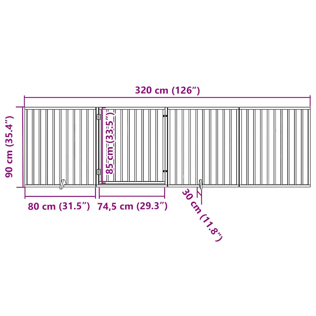 vidaXL Bramka dla psa z drzwiami składana 4 panele brązowa 320 cm drewno topolowe