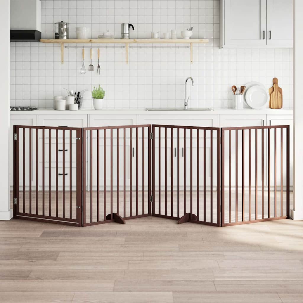 vidaXL Bramka dla psa z drzwiami składana 4 panele brązowa 320 cm drewno topolowe