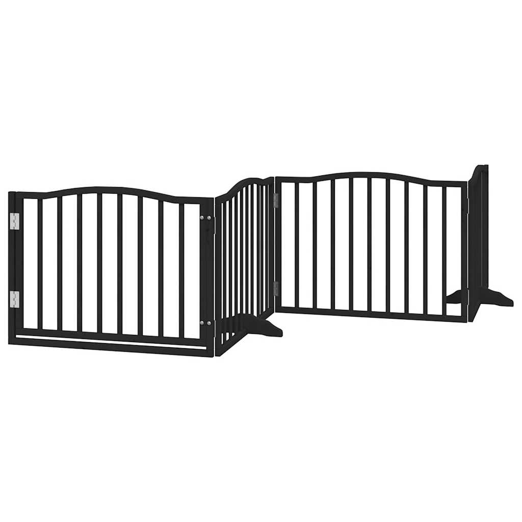 vidaXL Bramka dla psa z drzwiami składana 4 panele, czarna, 320 cm, drewno topolowe
