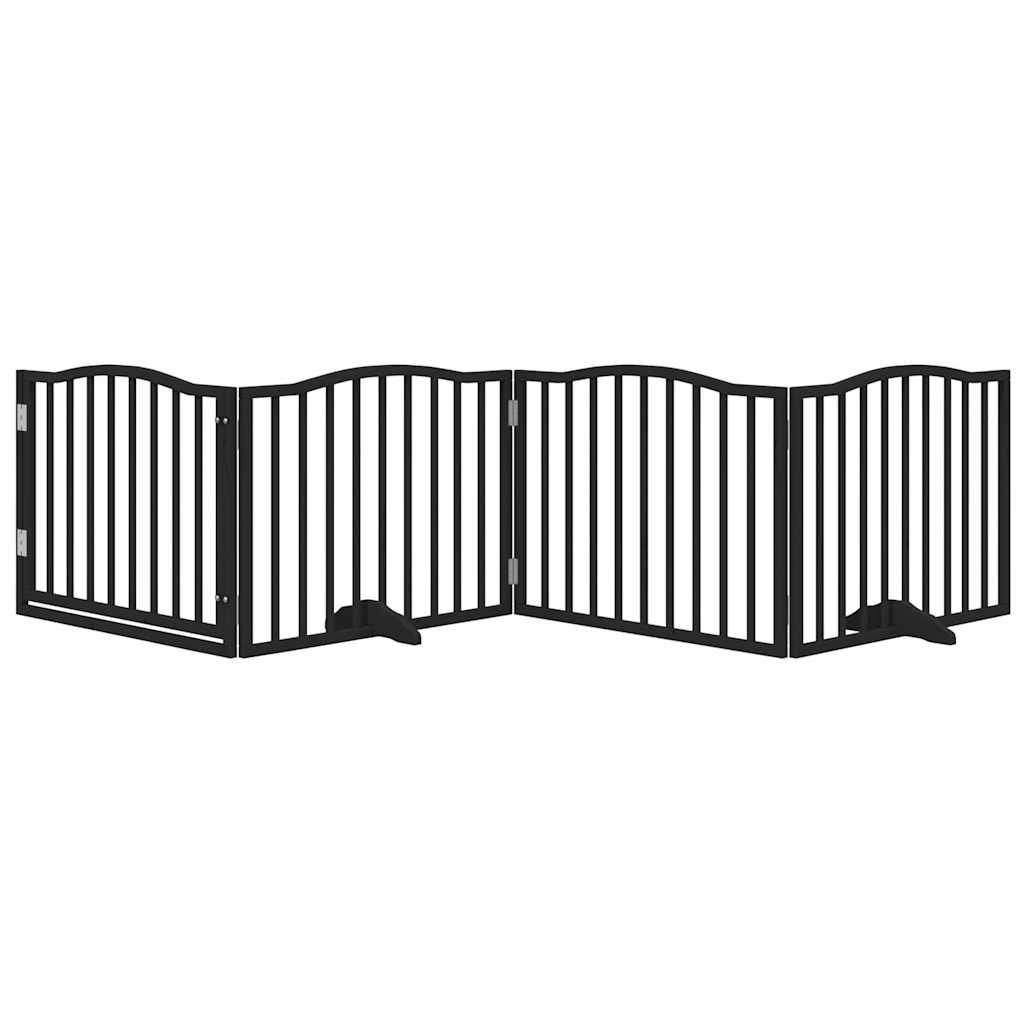 vidaXL Bramka dla psa z drzwiami składana 4 panele, czarna, 320 cm, drewno topolowe
