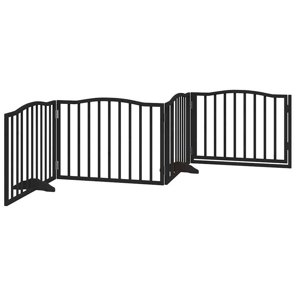 vidaXL Bramka dla psa z drzwiami składana 4 panele, czarna, 320 cm, drewno topolowe
