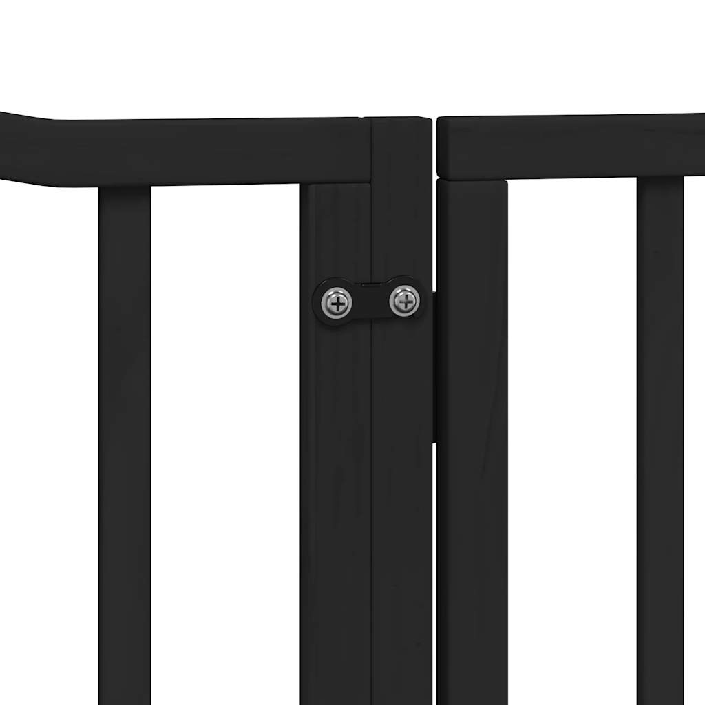 vidaXL Bramka dla psa z drzwiami składana 4 panele, czarna, 320 cm, drewno topolowe