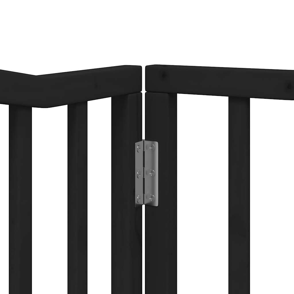 vidaXL Bramka dla psa z drzwiami składana 4 panele, czarna, 320 cm, drewno topolowe