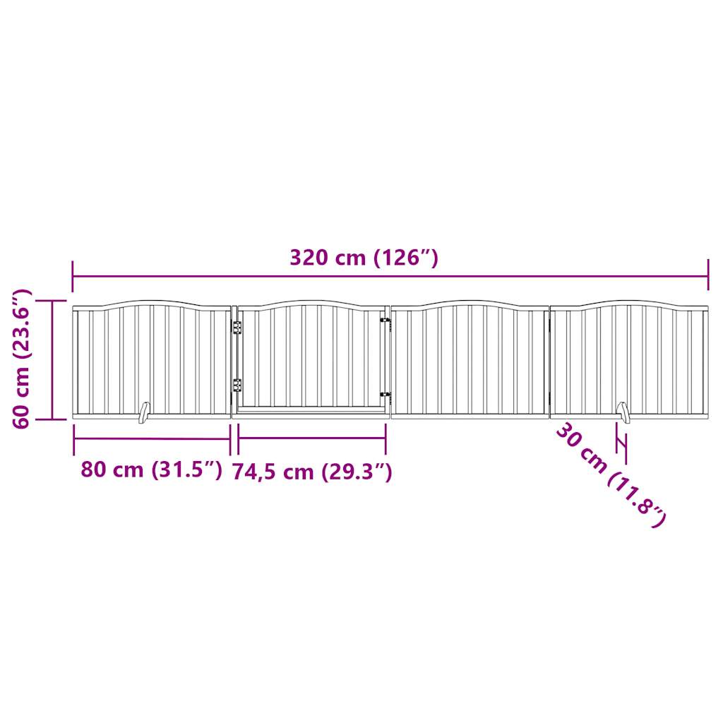 vidaXL Składana bramka dla psa, z drzwiami, 4 panele, brązowa, 320 cm