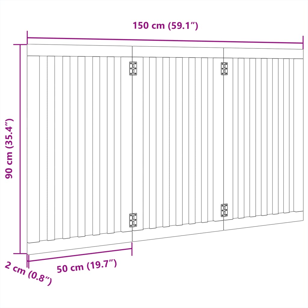 vidaXL Bramka dla psa składana 3 panele 150 cm drewno topolowe
