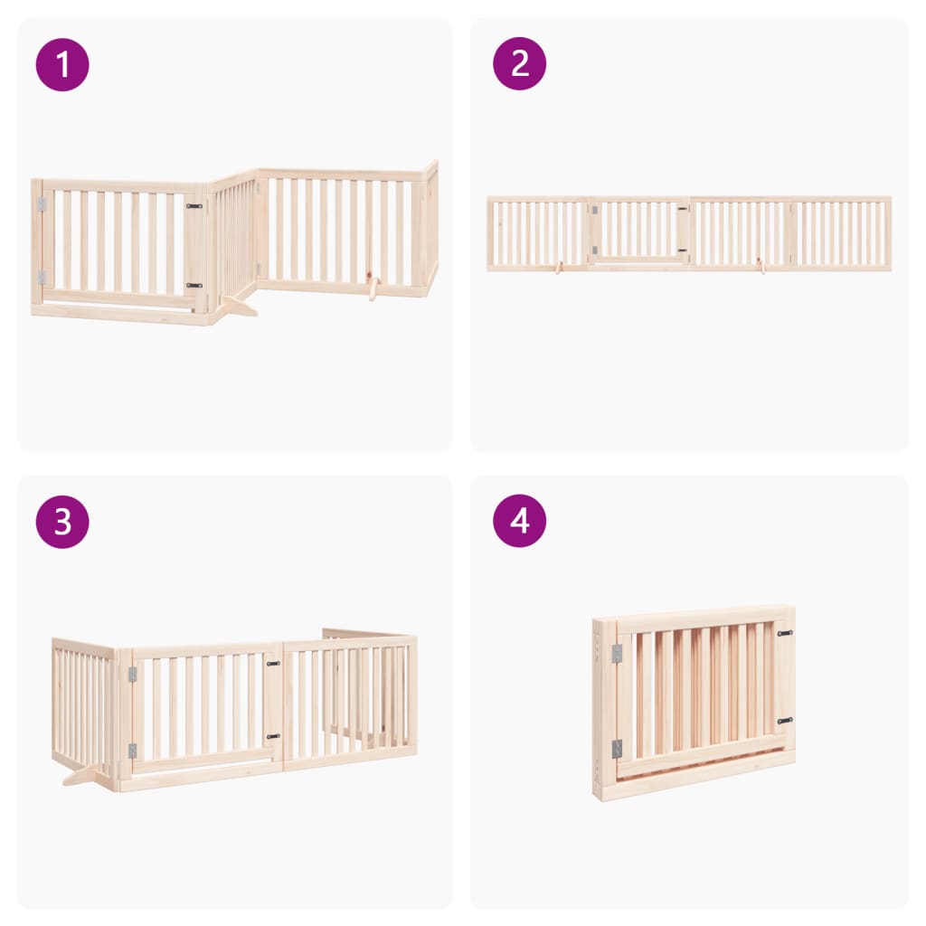 vidaXL Bramka dla psa z drzwiami składana 4 panele 320 cm drewno topolowe