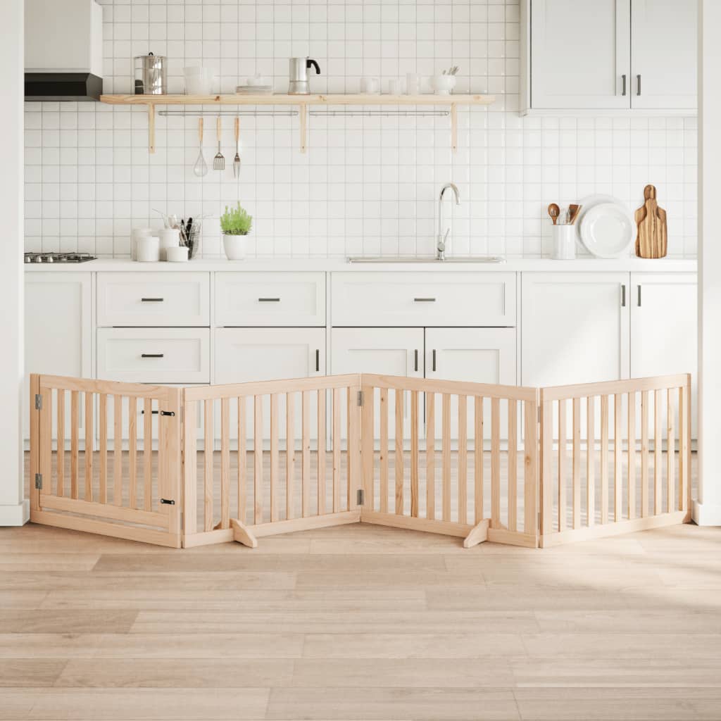 vidaXL Bramka dla psa z drzwiami składana 4 panele 320 cm drewno topolowe
