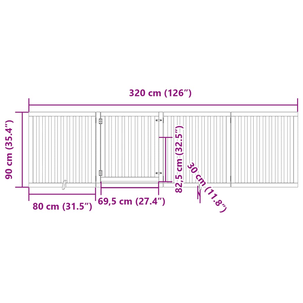 vidaXL Składana bramka dla psa, z drzwiami, 4 panele, 320 cm