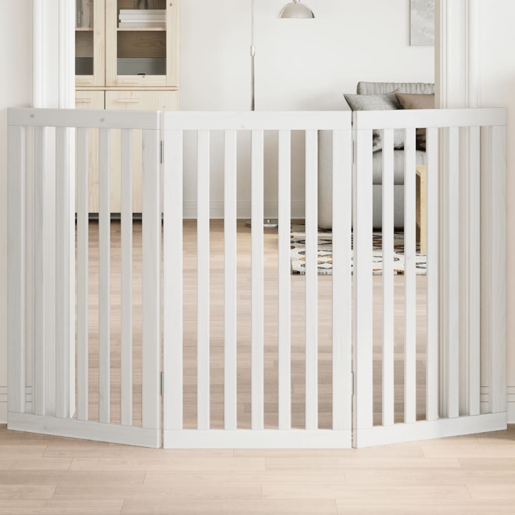 vidaXL Składana bramka zabezpieczająca dla psa, 3 panele, biała, 150cm