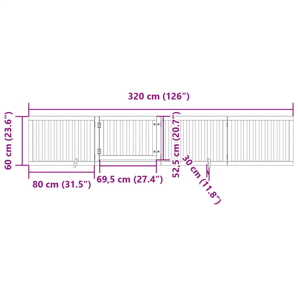 vidaXL Składana bramka dla psa, z drzwiami, 4 panele, biała, 320 cm