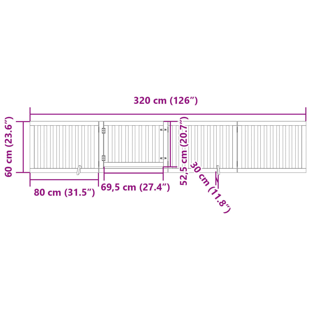 vidaXL Składana bramka dla psa, z drzwiami, 4 panele, brąz, 320 cm