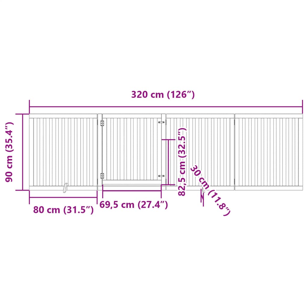 vidaXL Składana bramka dla psa, z drzwiami, 4 panele, brąz, 320 cm
