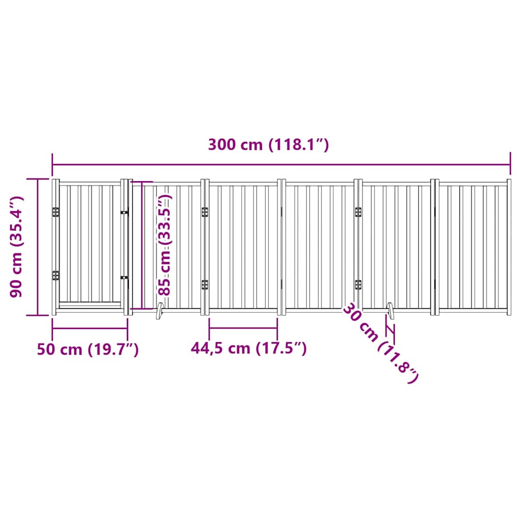 vidaXL Bramka dla psa z drzwiami składana 6 paneli 300 cm lite drewno jodłowe