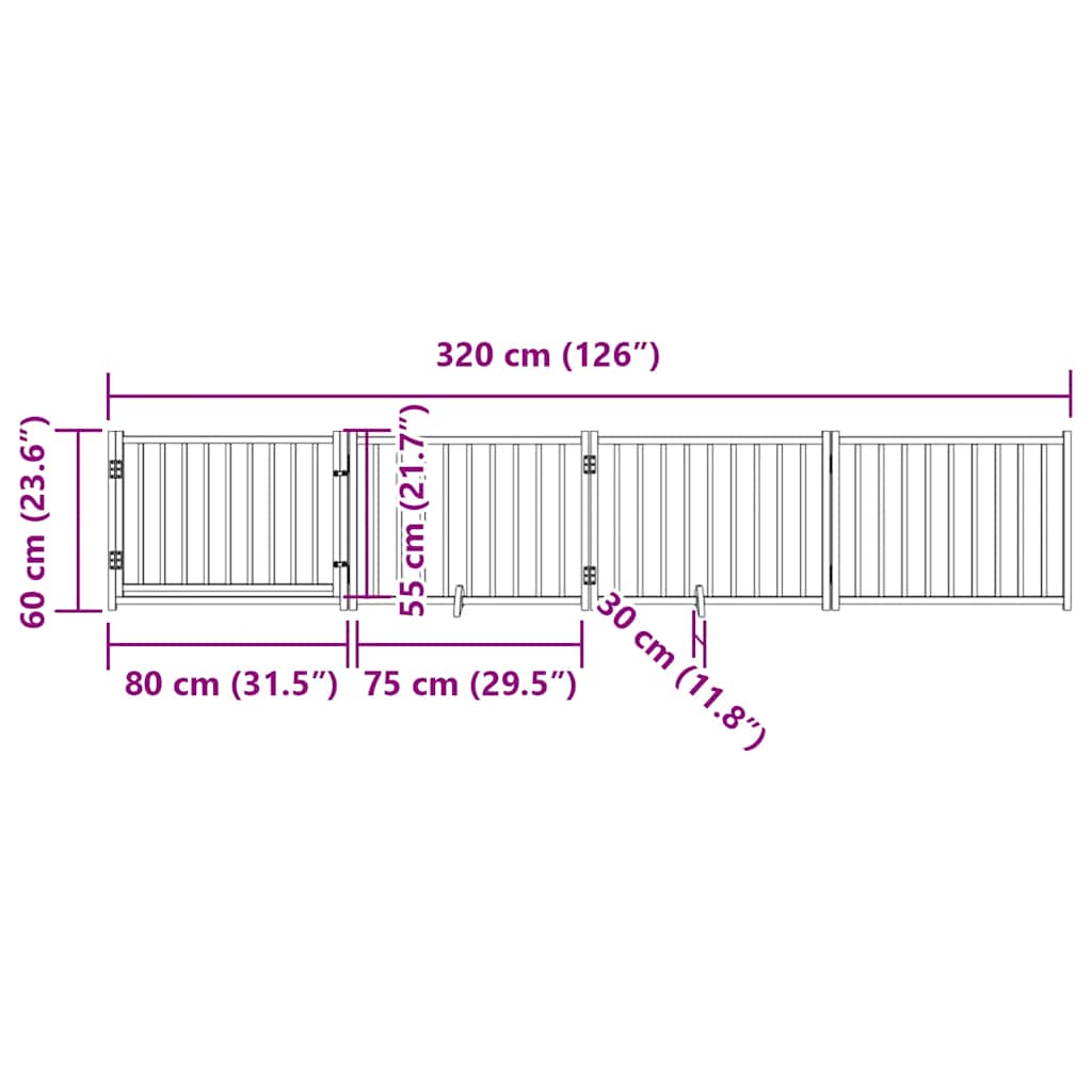 vidaXL Składana bramka dla psa, z drzwiami, 4 panele, 320 cm, drewno