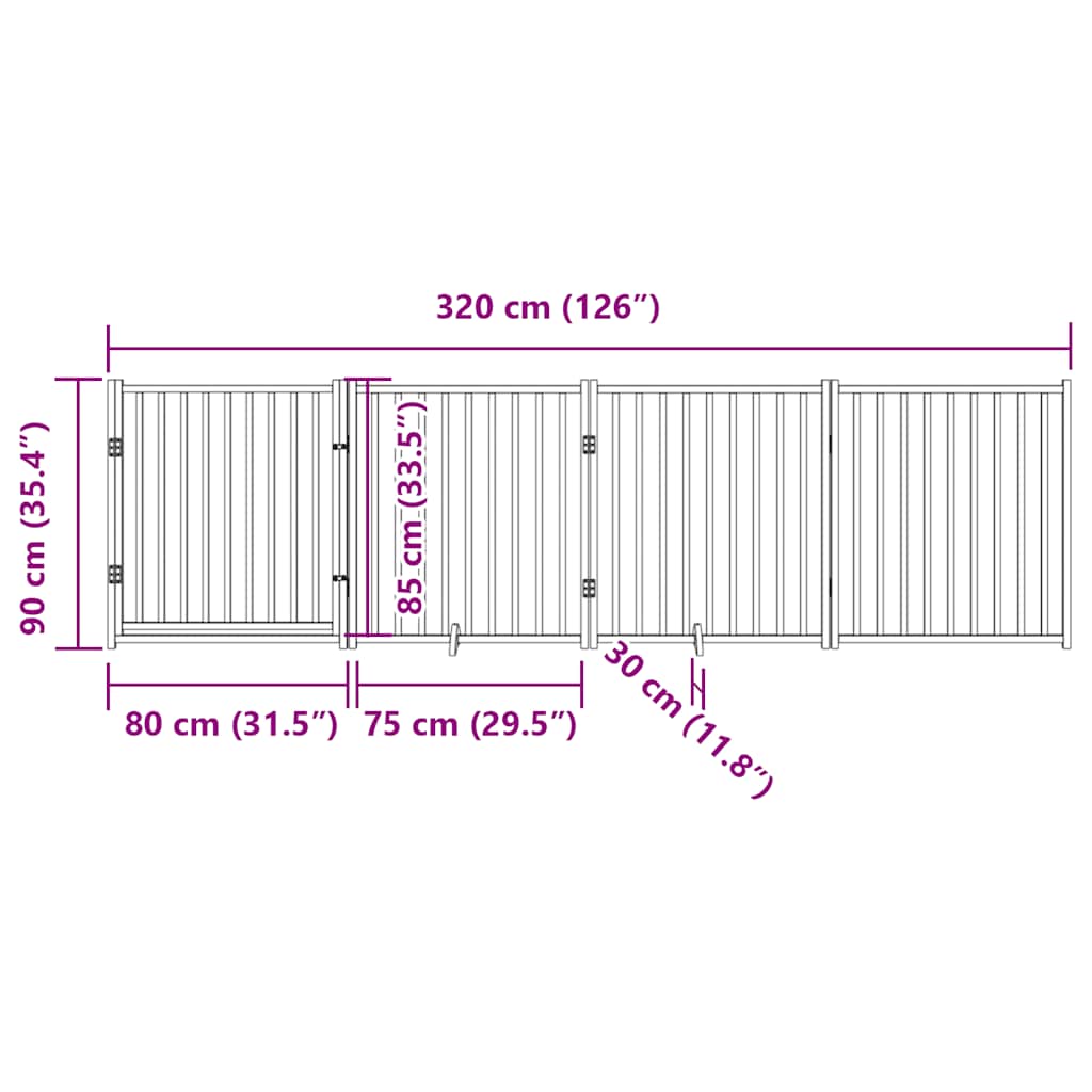 vidaXL Bramka dla psa z drzwiami składana 4 panele 320 cm lite drewno jodłowe