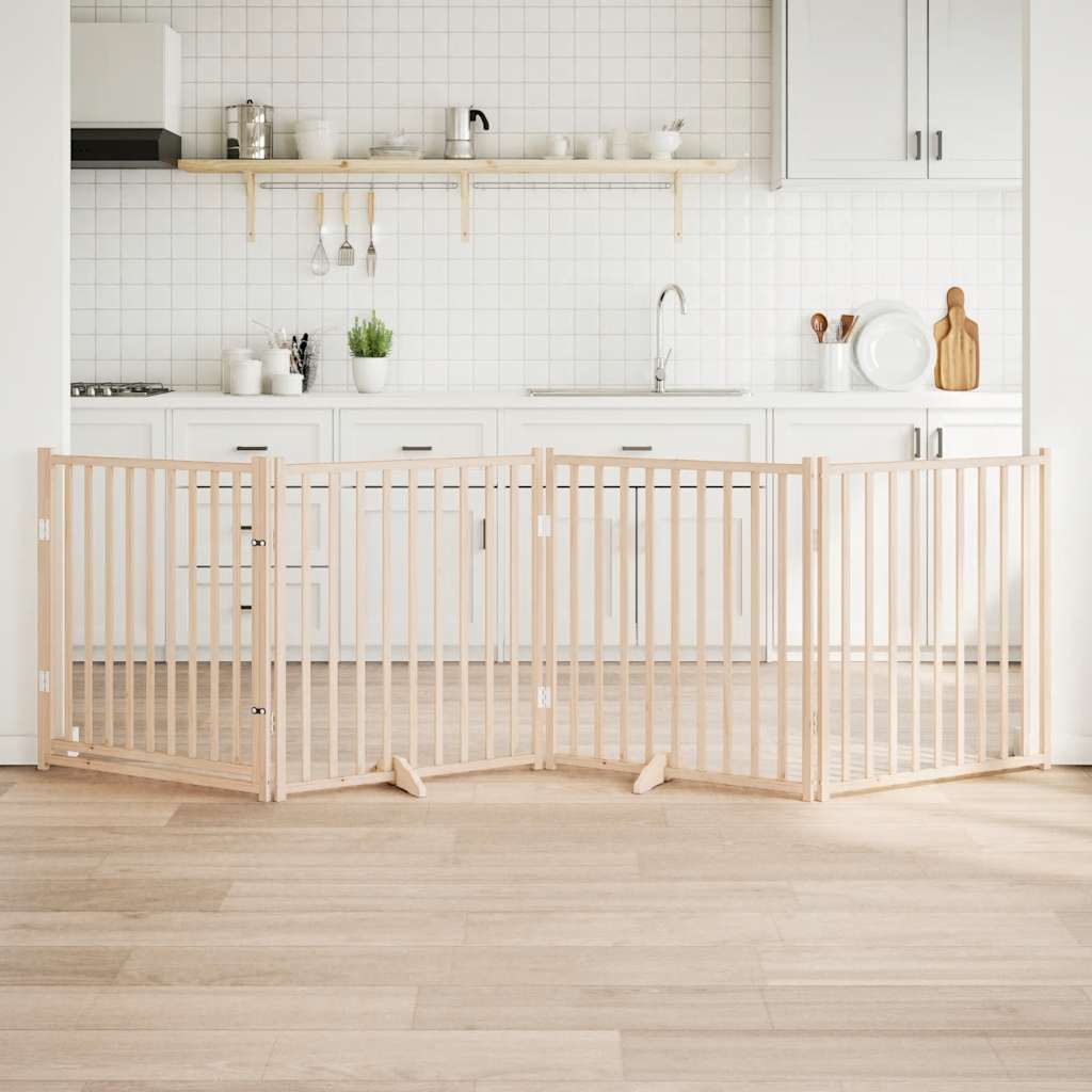 vidaXL Bramka dla psa z drzwiami składana 4 panele 320 cm lite drewno jodłowe