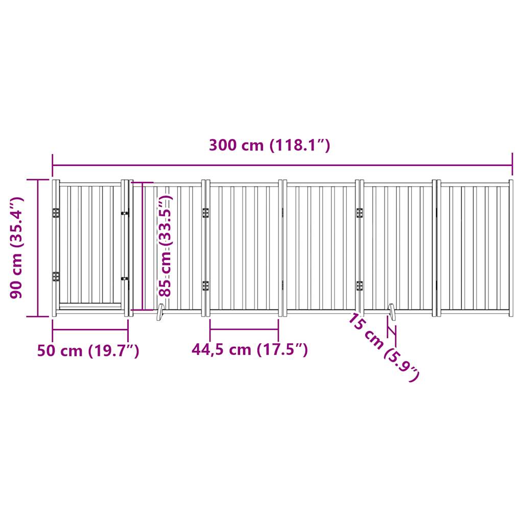 vidaXL Składana bramka dla psa, z drzwiami, 6 paneli 300 cm, drewniana