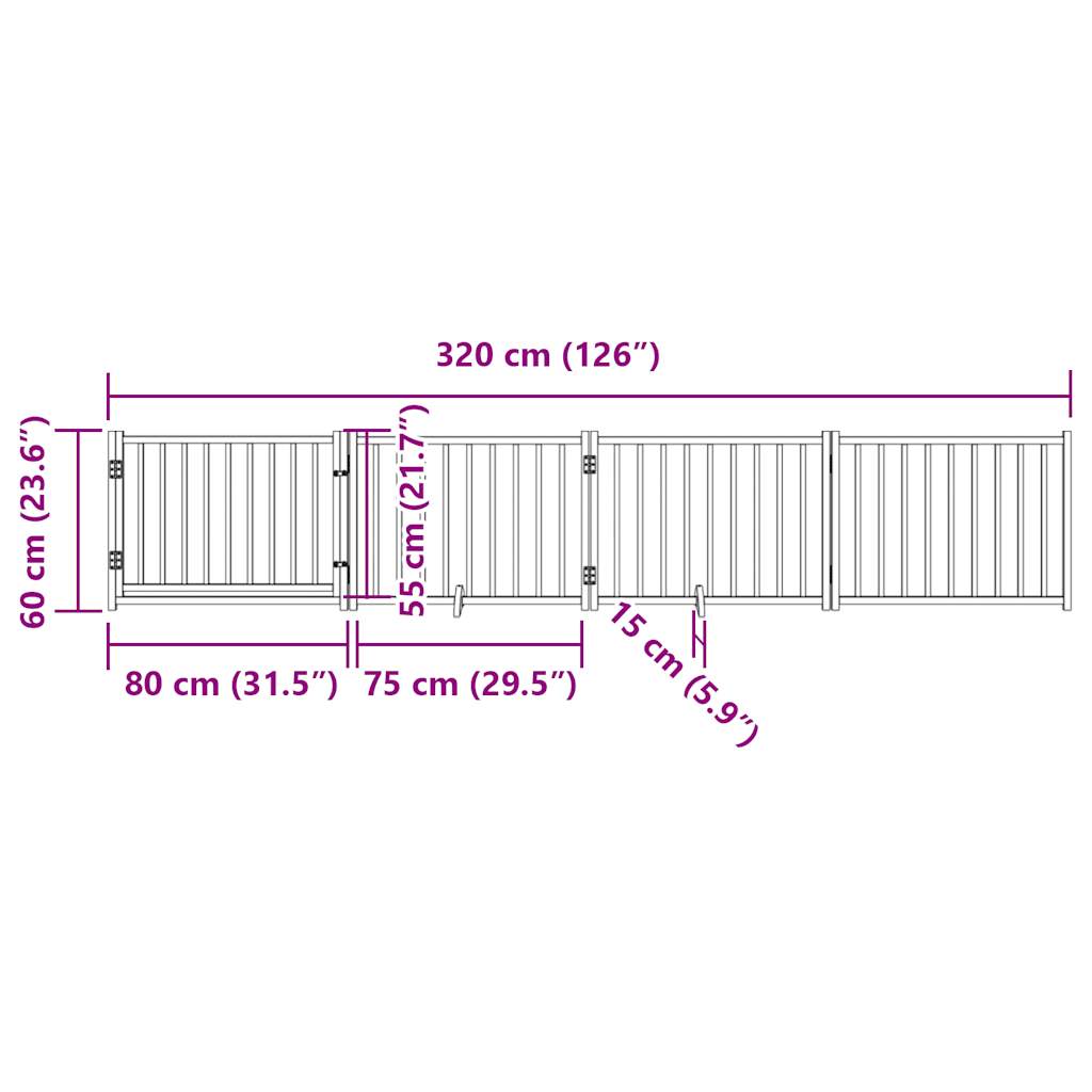 vidaXL Składana bramka dla psa, z drzwiami, 4 panele, biała, 320 cm