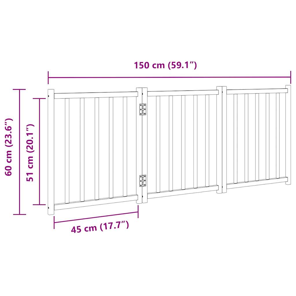vidaXL Składana bramka dla psa, 3 panele, czarna, 150 cm, drewniana