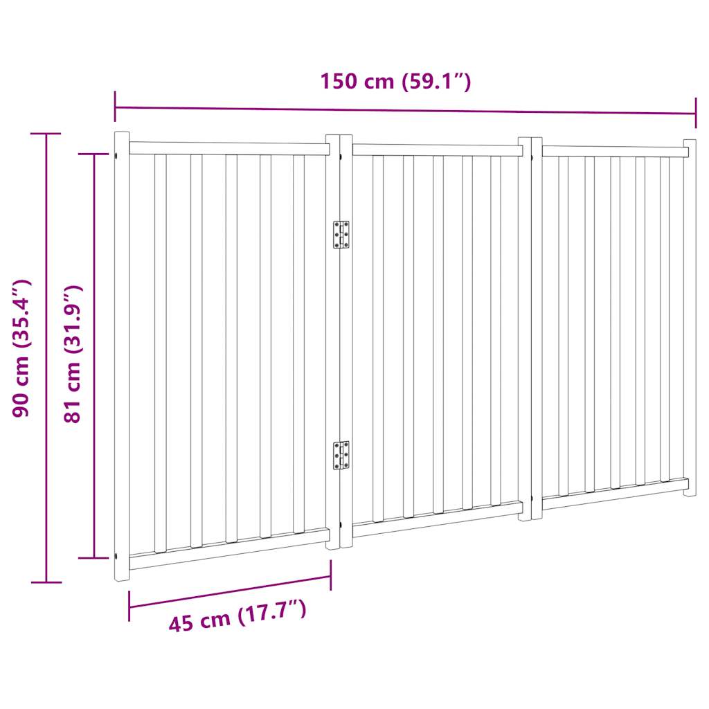 vidaXL Składana bramka dla psa, 3 panele, czarna, 150 cm, drewniana
