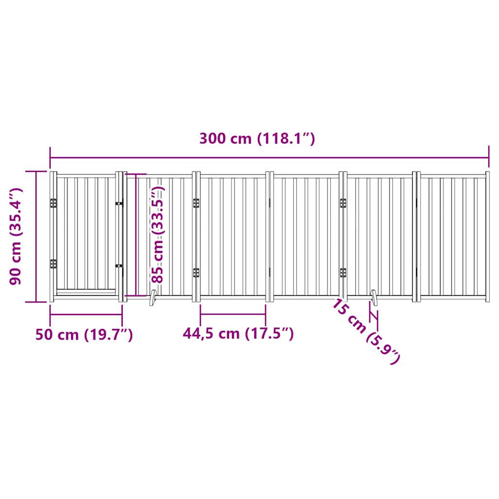 vidaXL Składana bramka dla psa, z drzwiami, 6 paneli, czarna, 300 cm