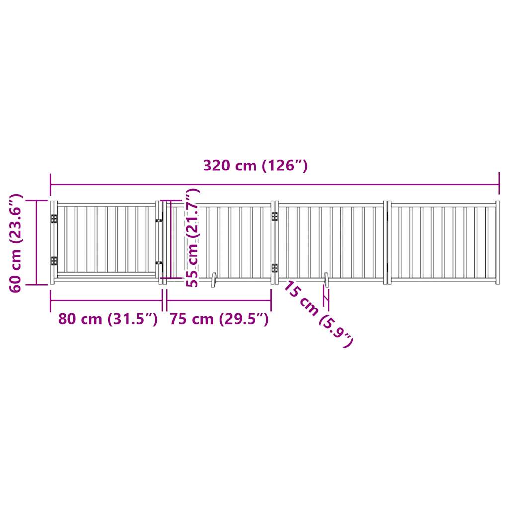 vidaXL Składana bramka dla psa, z drzwiami, 4 panele, czarna, 320 cm