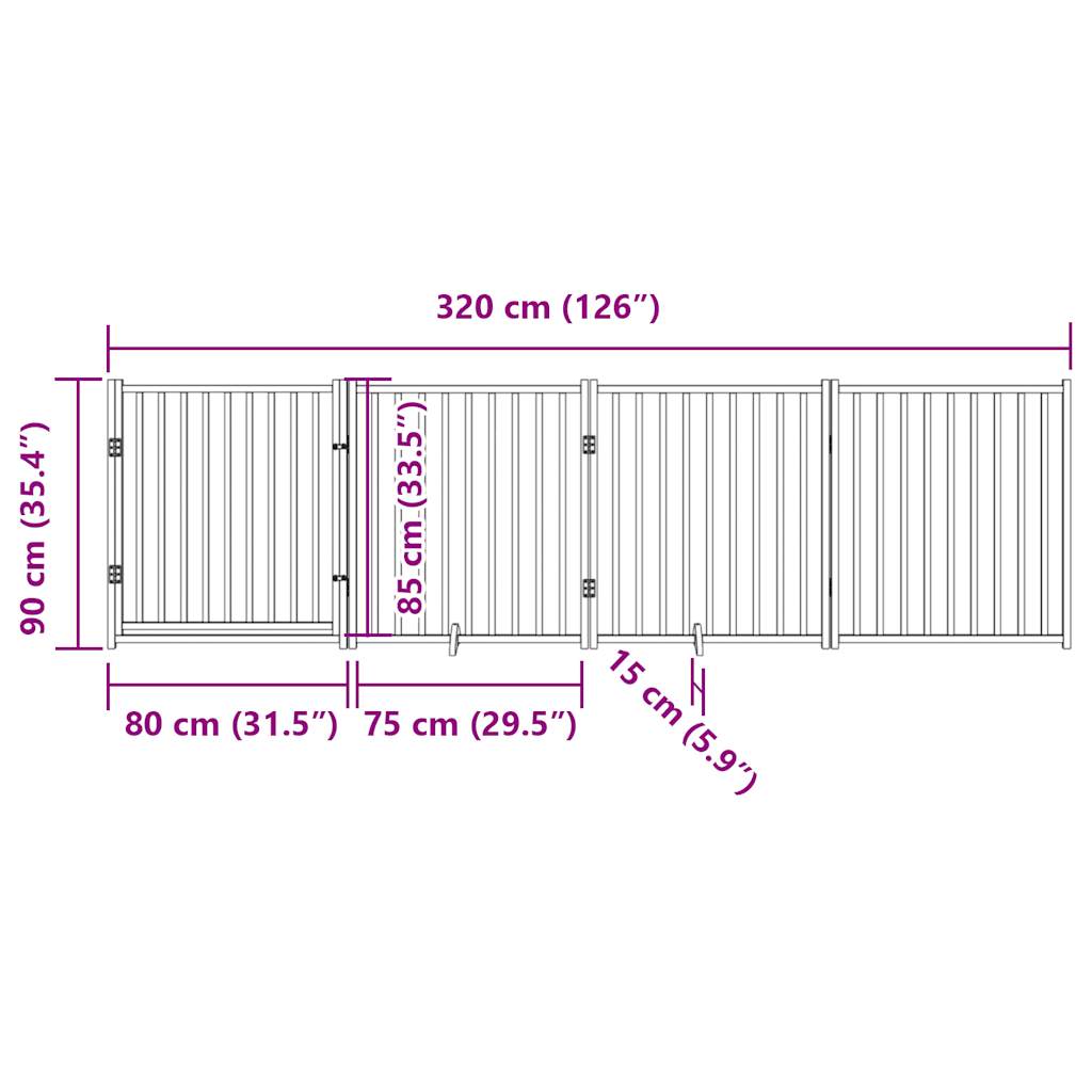 vidaXL Składana bramka dla psa, z drzwiami, 4 panele, czarna, 320 cm