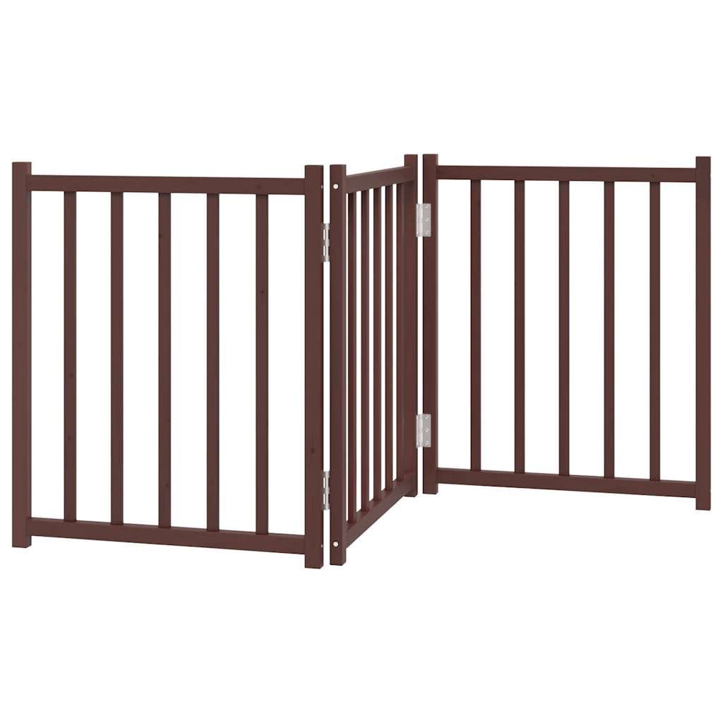 vidaXL Składana bramka dla psa, 3 panele, brązowy dąb, 150 cm, drewno