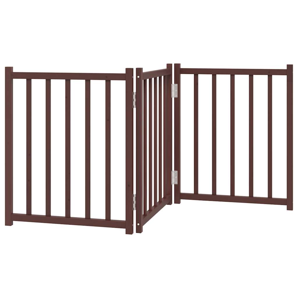 vidaXL Składana bramka dla psa, 3 panele, brązowy dąb, 150 cm, drewno
