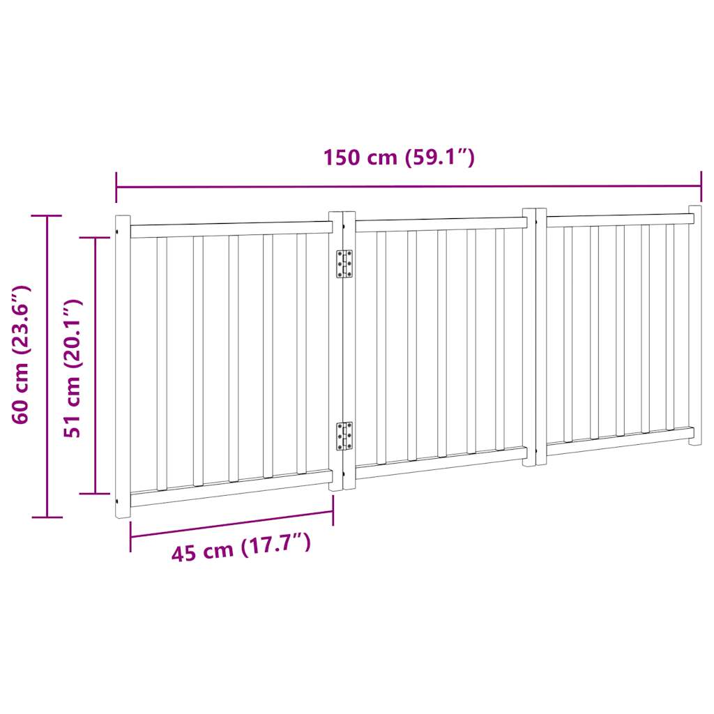vidaXL Składana bramka dla psa, 3 panele, brązowy dąb, 150 cm, drewno